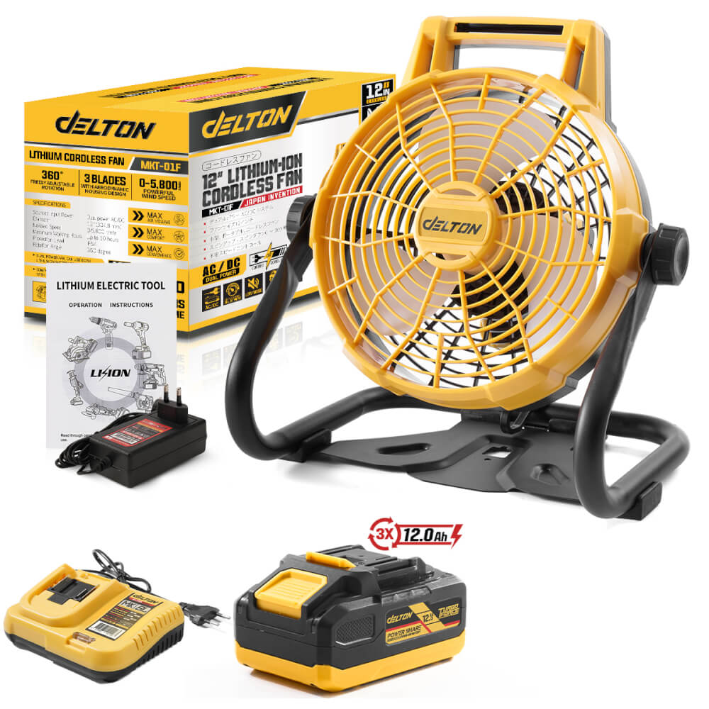 พัดลมไร้สาย 12 นิ้ว (พร้อมแบตเตอรี่) DELTON รุ่น MKT-01F TURBO FORCE 20V 12AH_1